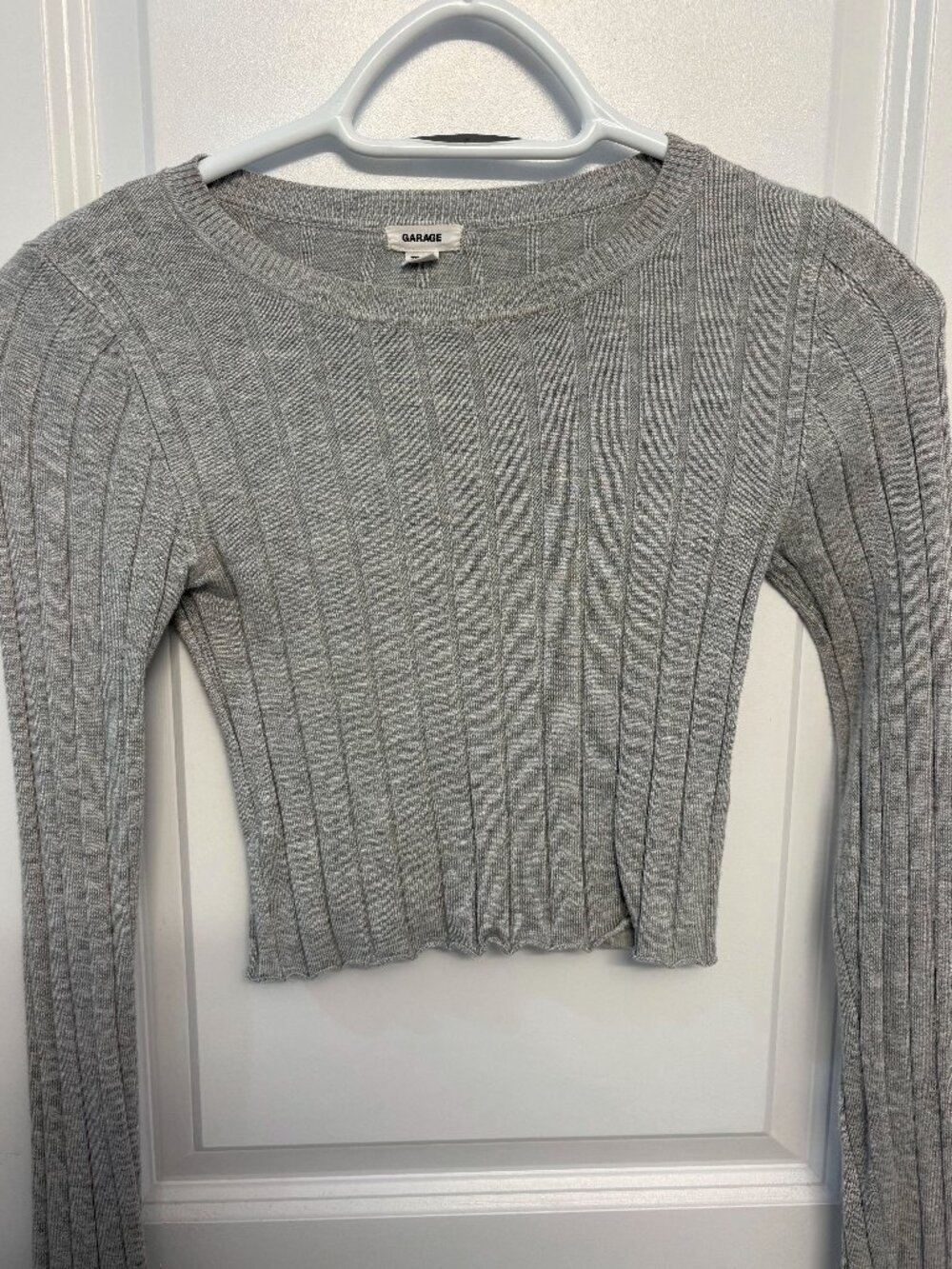 Garage Ribbed Long Sleeve Crop Top Grey XS